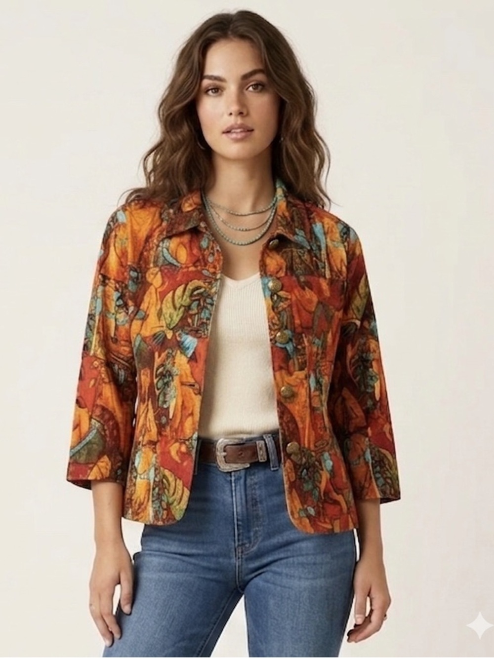 Kaktus VTG Western Multicolor Abstract Art-to-wear Stretch Jacket  Blazer SZ L